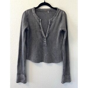 Free People FP One Colt Thermal Top Size XS Washed Charcoal Grey Grunge Plunge